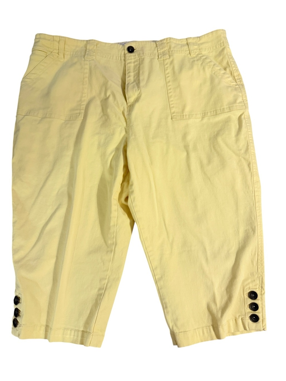 CJ Banks Yellow Crop Button-Hem Capris - Picture 2 of 5